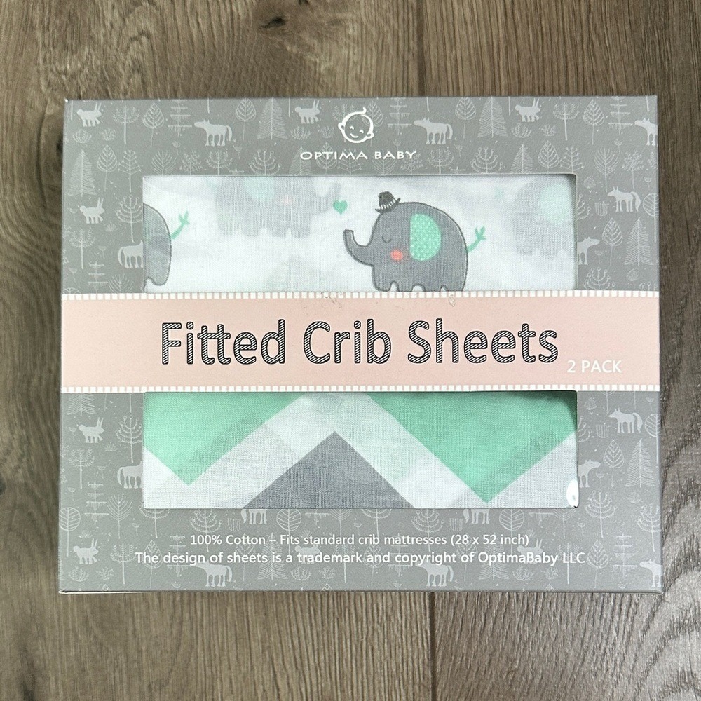 Optima‎ Baby 2 Pack Fitted Soft Cotton Fitted Crib Sheets Green White